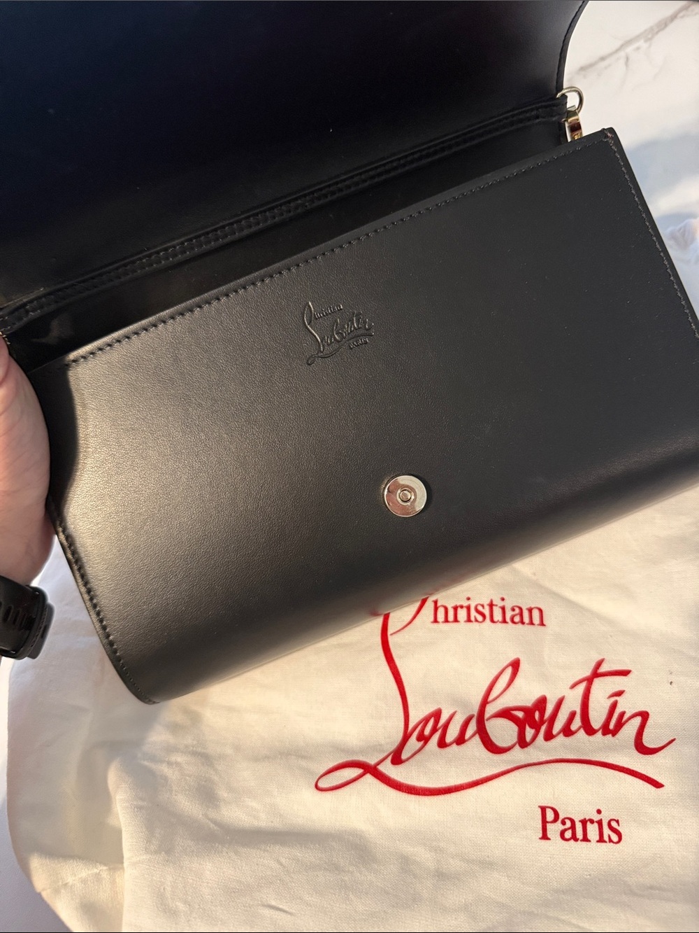 Christian Louboutin Black Leather Crossbody with Gold Stud Grid - Picture 4 of 5